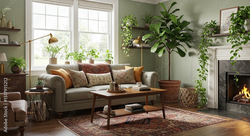 Obraz premium Cozy living room interior design with houseplants