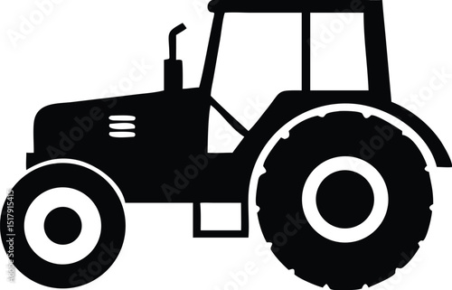 Black Tractor Silhouette Isolated on White Background Simple Farm Equipment Illustration