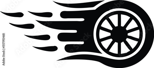 Speeding Tire with Flames in Black and White, Automotive Illustration Design