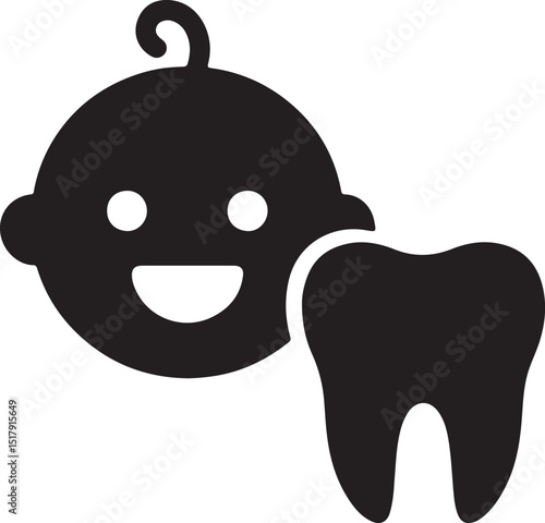 Silhouette vector of child’s first tooth icon, symbolizing baby teeth, milestones, and pediatric dental care.