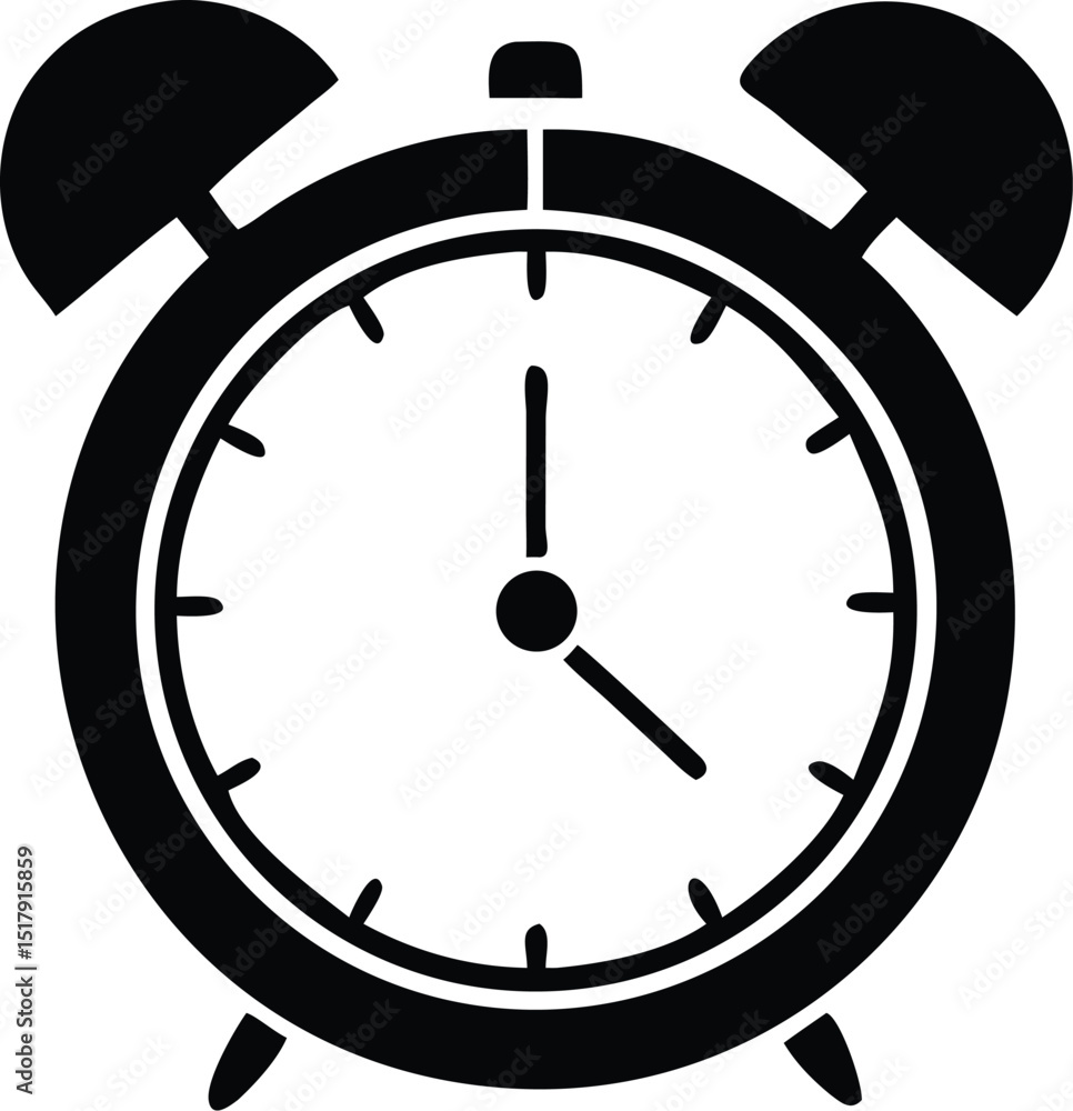 Black and White Classic Alarm Clock Depicting The Time At Four O'Clock Sharp Black and White Classic Alarm Clock Depicting The Time At Four O'Clock Sharp