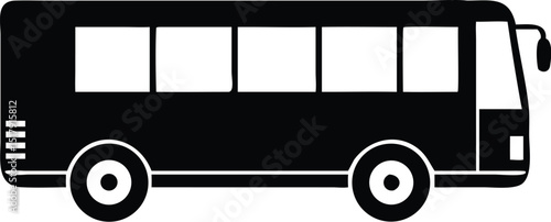 Black and White of a Bus with Windows and Wheels Illustration