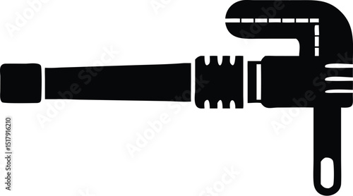 Silhouette of a Pipe Wrench with Handle, Jaws, and Adjustment Screw on White