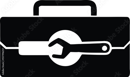 Black Toolbox with Handle and Wrench Icon Tools, Repair, and Maintenance