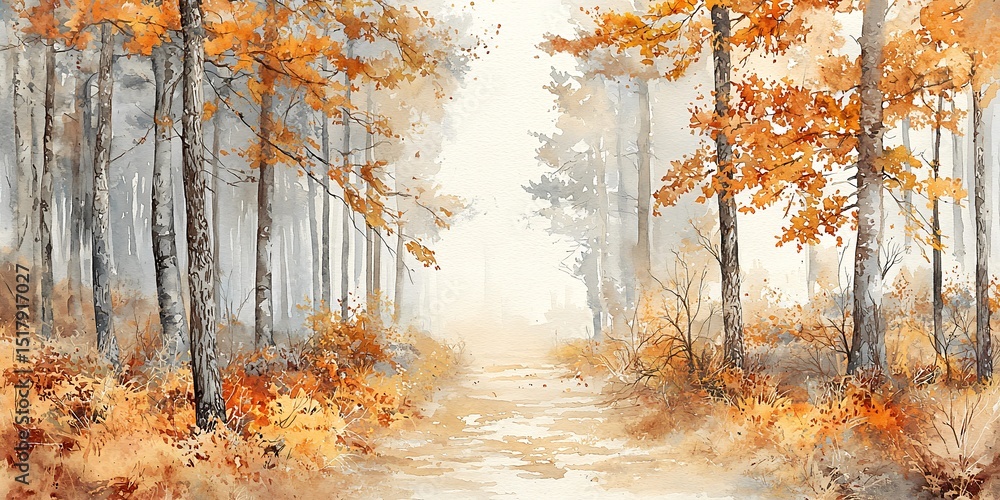 Fototapeta premium Scenic forest pathway framed by colorful autumn leaves inviting adventure into nature's embrace