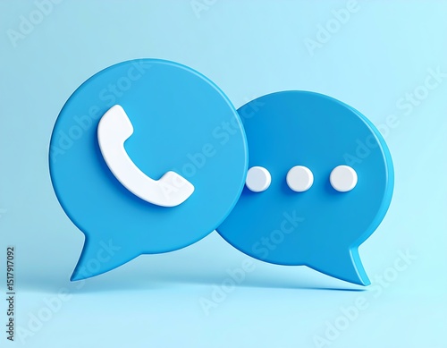 3D Blue Speech Bubbles Phone Call, Chat, Communication, Contact
