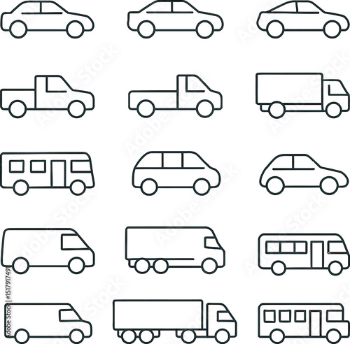 Set of cartoon transport and car icons for vehicles and traffic design