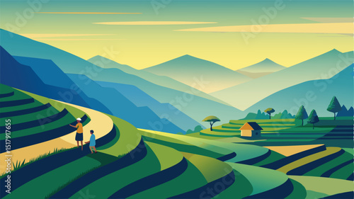 Beautiful rice terraces landscape mountain vector design