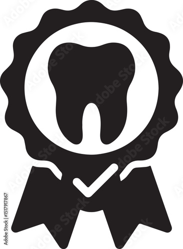 Silhouette vector of dental care certification badge icon, ideal for quality assurance and dental professionalism.