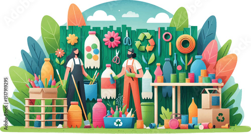 Upcycled Artisans, A creative artisan character creating art from recycled materials 