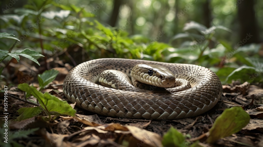 Fototapeta premium Peaceful Snake Curled Up in a Natural Setting