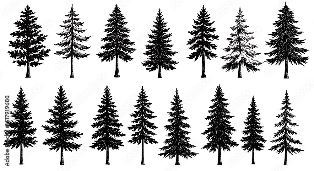 Obraz premium Ink & Evergreen: A Forest of Silhouettes