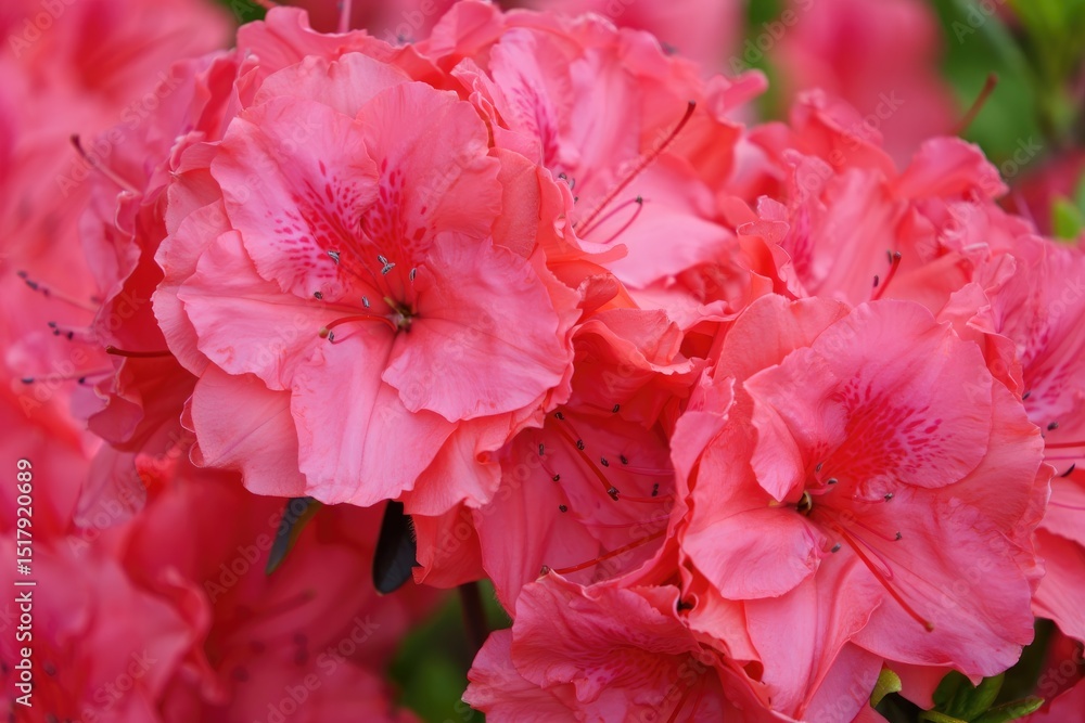 Captivating close-up shows a cluster of vivid pink azalea flowers in full bloom. Captivating close-up shows a cluster of vivid pink azalea flowers in full bloom.