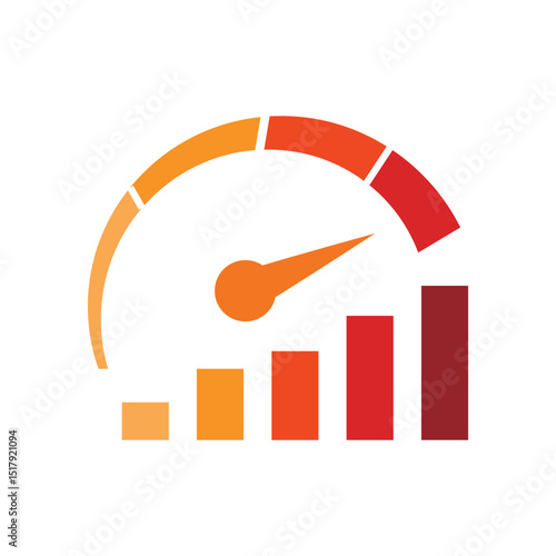 The image shows a flat logo design that depicts a speedometer and a graph bar in orange color combination. The logo looks clean and sharp on a white background.