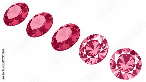 pink sapphires diamonds in different size in one row on white background place in front natural red garnet tumbled stones