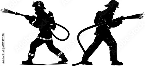 Firefighters in Action Silhouettes - Heroic Firefighting Team
