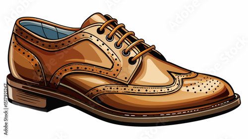 Close-up of classic brown leather Oxford shoes with intricate brogue detailing, placed on a clean white background, showcasing timeless elegance, formal design, polished texture, and gentleman style.