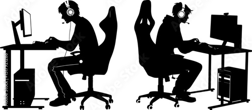 Gamer & E-sports Player Silhouettes - Computer Gaming Setup