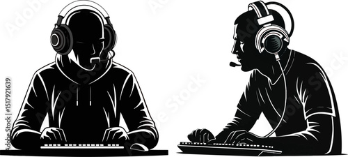 Gamer Silhouette with Headset and Keyboard - E-sports and Streaming Vector