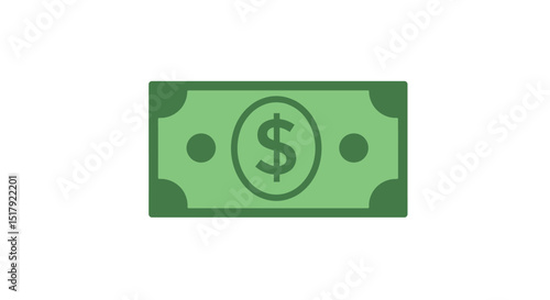 Simple Green Dollar Bill Icon Illustration on a Clean White Background Design