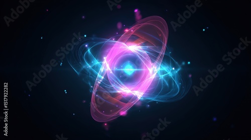 Abstract Representation of a Glowing Atom with Vibrant Energy Effects