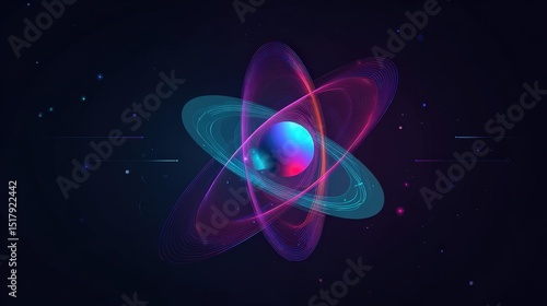 Abstract Representation of a Glowing Atom with Vibrant Energy Effects