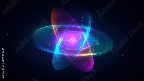 Abstract Representation of a Glowing Atom with Vibrant Energy Effects