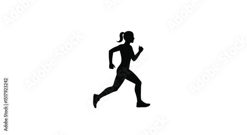 Silhouette of a woman running on a white background for fitness and health