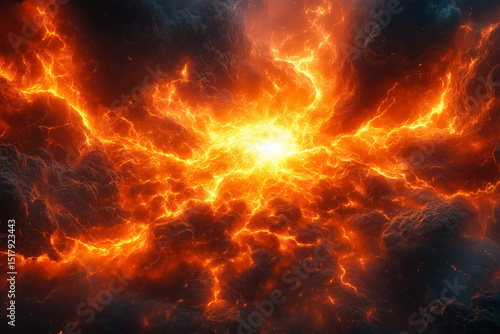 Wallpaper Mural Fiery explosion with electric bolts among dark, billowing clouds Torontodigital.ca