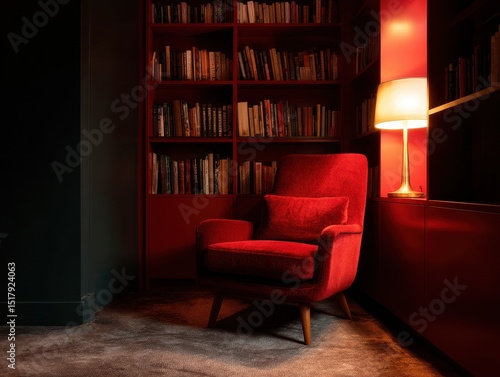 Red armchair in a corner re...