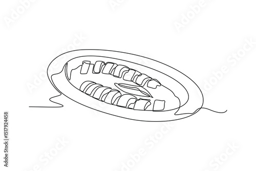 Continuous line drawing representing food seafood on a plate