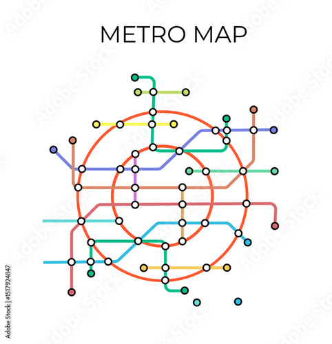 Metro stations and plan of subway with. Fictional metro map of underground. Layout of public passenger transport. Vector