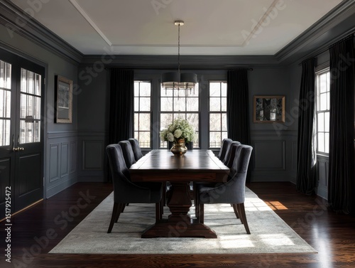 Darkly painted dining room ...