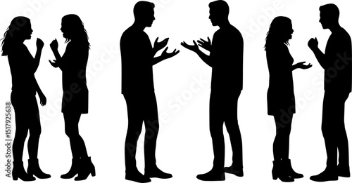 set of Couple quarrelling silhouette vector illustration isolated on white background. Break up concept.
