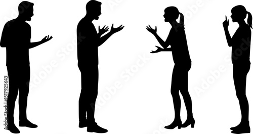 set of Couple quarrelling silhouette vector illustration isolated on white background. Break up concept.
