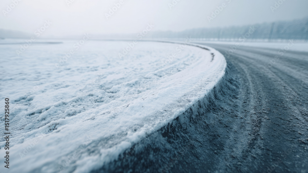 Twilight snowdrift blankets icy road curve, echoing Solstice whispers and Yule nostalgia, where frost-kissed silence meets winter's embrace Twilight snowdrift blankets icy road curve, echoing Solstice whispers and Yule nostalgia, where frost-kissed silence meets winter's embrace