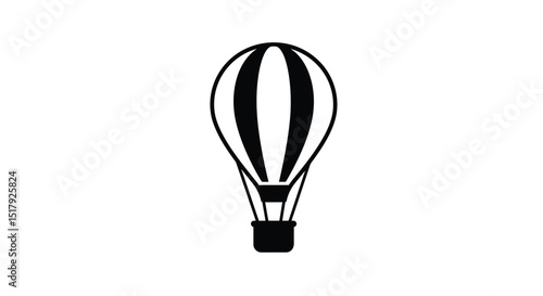 Simple Black and White Hot Air Balloon Icon on a White Background