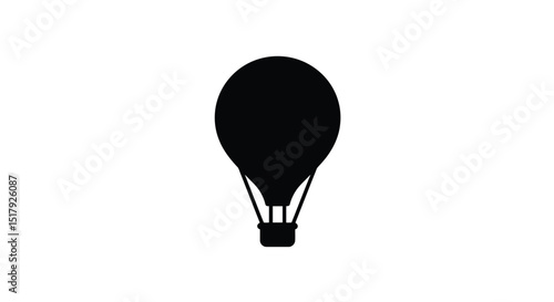 Simple Black and White Hot Air Balloon Vector Illustration on White Background