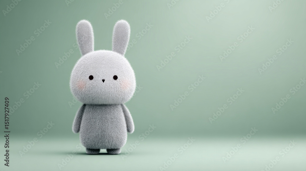 Fototapeta premium Fluffy gray rabbit plush, minimalist vibe, whispers of Hygge comfort, perfect for Midwinter Festival or World Plush Day