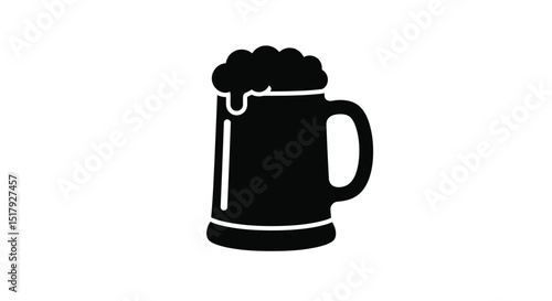 Black silhouette of beer mug with foam on white background for design