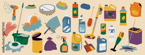 Products for cleaning the house. Household and housework. 