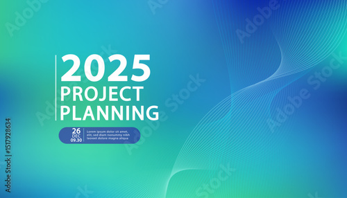 An elegant background template for a business project planning or corporate presentation. The modern design features a soft blue and green gradient with abstract flowing waves for a tech summit.