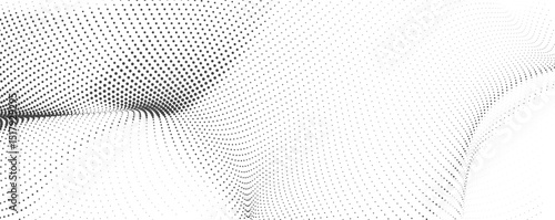 Black and White Halftone Wave Pattern, Wave halftones geometric dots, Illustration halftone effect round shape. Dynamic Vector Halftone Design for Stylish Product Graphics
