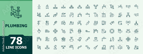 Plumbing icon set. Minimalist icons collection. Contain linear sign equipment, repair, plumber, bathroom, Editable stroke collections. Plumber icon set.