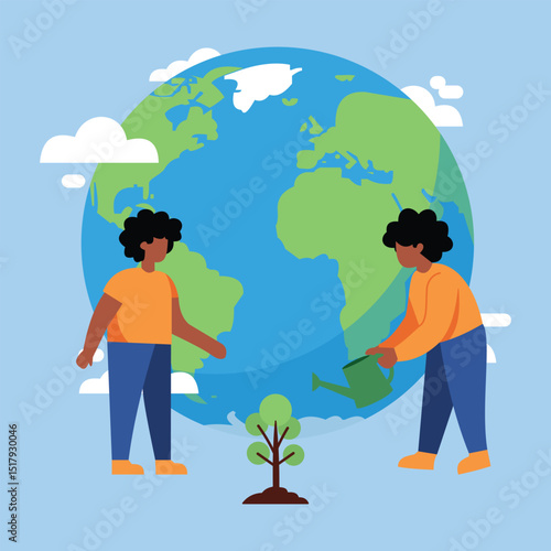 ILLUSTRATION OF CARING FOR THE EARTH AND THE ENVIRONMENT