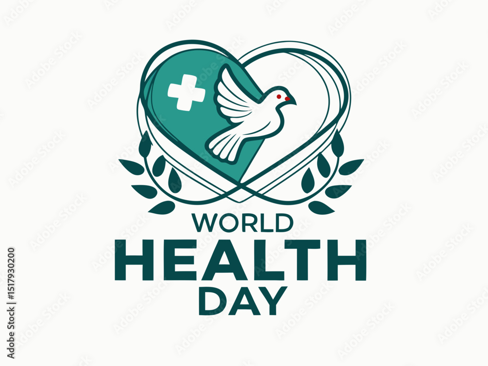 Obraz premium Global World Health Day Awareness Ribbon Logo ,A vibrant logo celebrating World Health Day, featuring a stylized Earth with a green and yellow awareness ribbon.