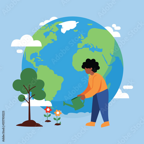 ILLUSTRATION OF CARING FOR THE EARTH AND THE ENVIRONMENT