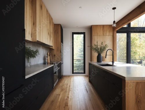 Modern kitchen with light w...