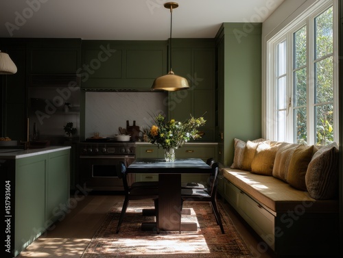 A cozy kitchen nook with a ...