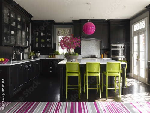A brightly colored kitchen ...